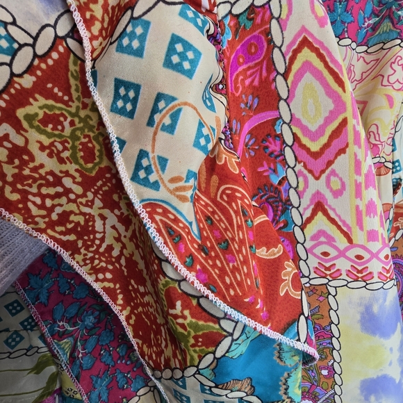 Tipsy Gipsy Colorful Patchwork Boho Tie-Front Mini Dress Size M - Picture 8 of 13